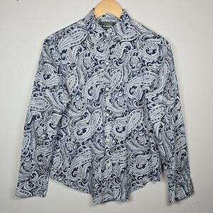 Lauren Ralph Lauren Floral Paisley Women's Button Up No-Iron Top Long Sleeve Med